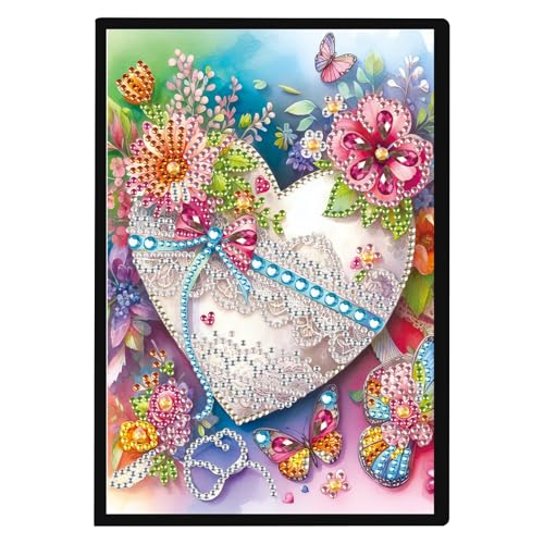JISHSHAY Diamond Art Notebook Journal Diamond Painting Note Book Gem Art Sketchbook Gem Painting Diary Mosaic Kits for Adults Blank Notebook with Special Shaped 14.5×21cm/5.7×8.26in Heart Flower