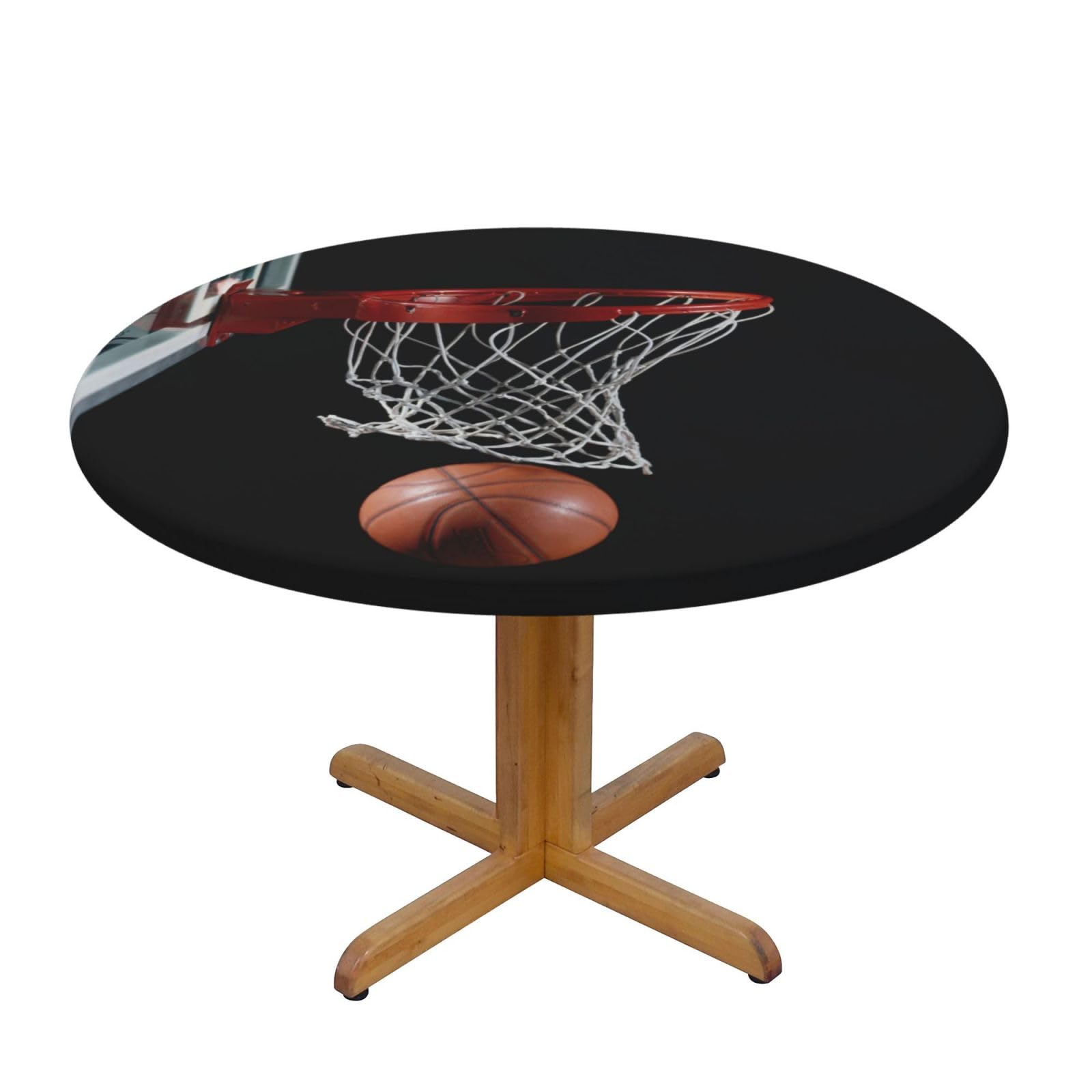 ESNAIUVCD Basketball print Waterproof Round Tablecloth,Outdoor Table Cloth with Elastic Edged, Elastic Tablecloth Wipeable, Garden Table Cloth Suitable for sizes 90cm-140cm