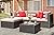 Vongrasig 5 Piece Patio Furniture Sets, All-Weather Brown PE Wicker Outdoor Couch Sectional Set, Small Conversation Set for Garden/Patio w/Ottoman, Glass Table, Red Pillow, Beige