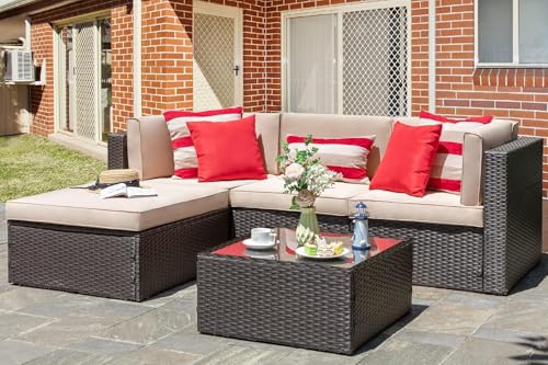 Vongrasig 5 Piece Patio Furniture Sets, Outdoor Patio Set Sectional Sofa, All-Weather PE Rattan...