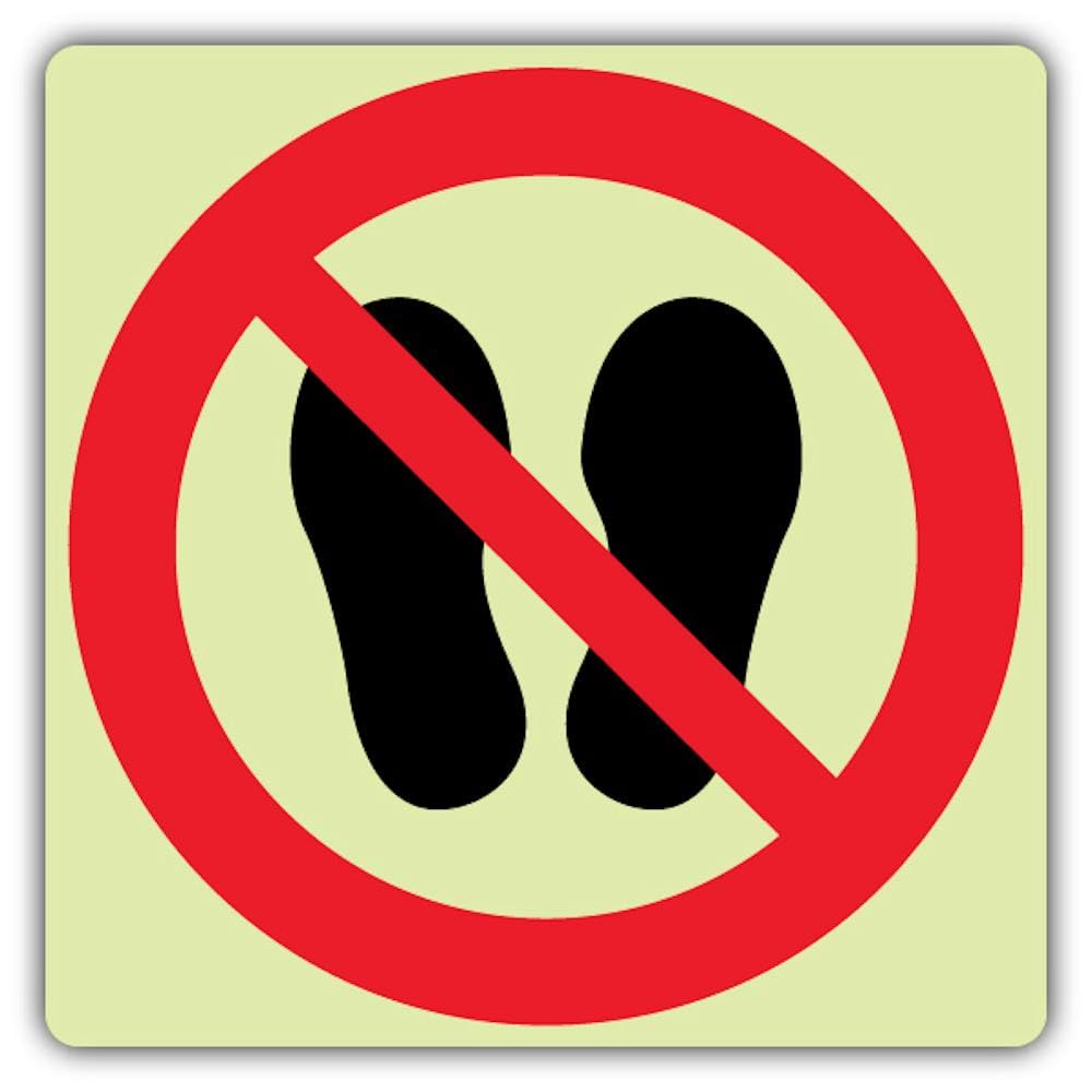 V Safety Photoluminescent Do Not Walk or Stand Here Symbol Safety Sign - 150 x 150 mm - 1.2mm Rigid Plastic - Triple Glow