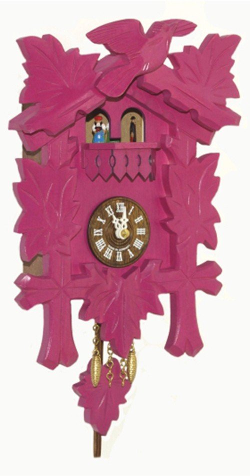 Trenkle Kuckulino Black Forest Clock with quartz movement and cuckoo chime, turning dancers TU 2018 PQ pink