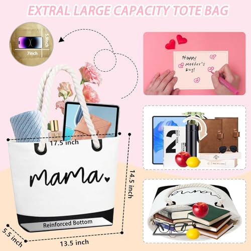 Image of GhvyenntteS Mama Bag, Mama Tote Bag with Zipper, Birthday Gifts for Women Mom Grandma, New Mom Gifts for Hospital, Shopping, Beach, Travel, Black
