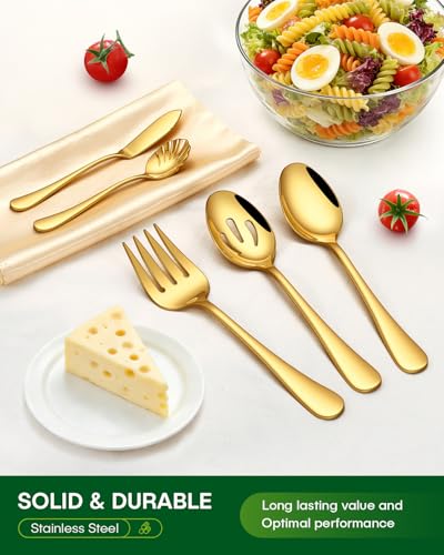 Image of PHILIPALA 65 Piece Gold Silverware Set with Serving Utensils, Stainless Steel Flatware Set for 12 Food Grade Novelty Cutlery Utensil Set Include Knife Fork Spoon Mirror Polished Dishwasher Safe