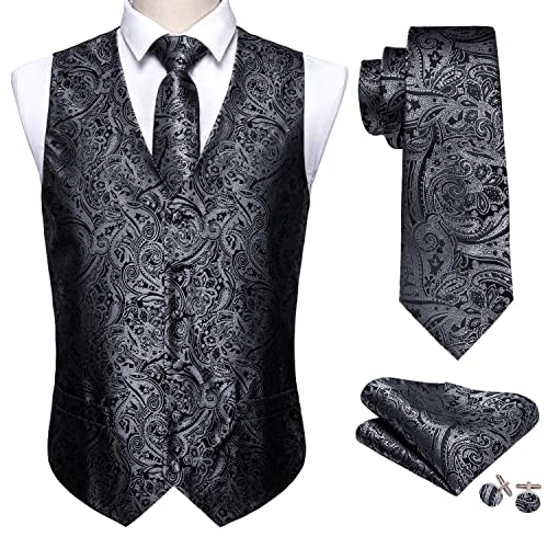 Image of Barry.Wang Mens Suit Vest Paisley /Flower Silk Jacquard Waistcoat Ties Set Formal /Leisure 5PCS