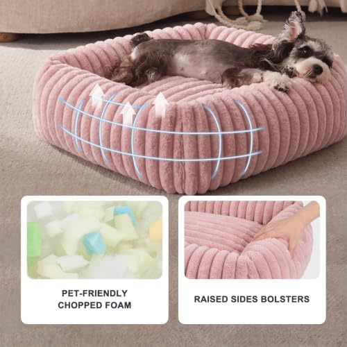 Image of FURTIME Dog Bed for Small Medium Dog, Washable Orthopedic Pet Bed with Removable Cover, Rectangle Soft Calming Sleeping Puppy Bed Durable Pet Cuddler with Anti-Slip Bottom
