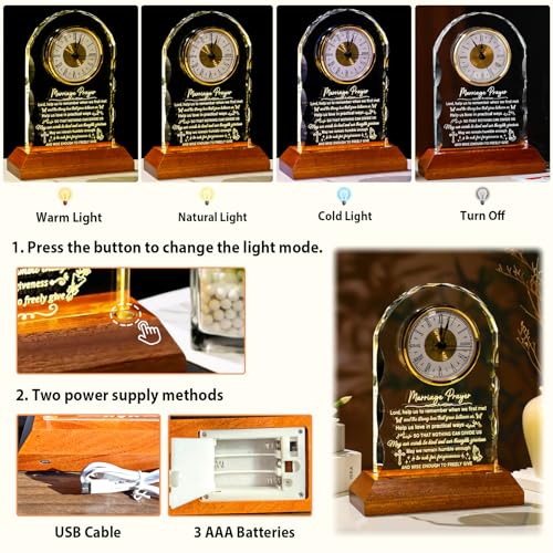 Image of Wedding Gifts for Couples 2026 Marriage Prayer Clock with Wood Light Base