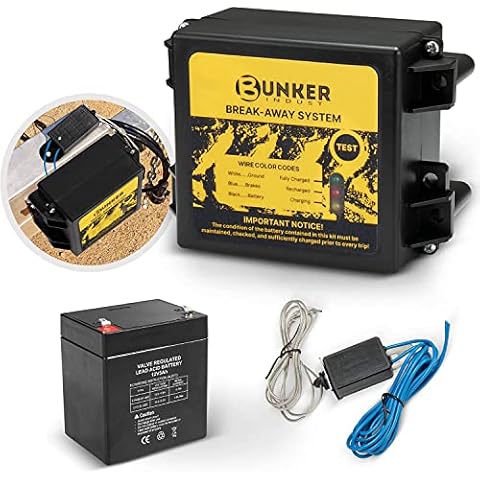 BUNKER INDUST Trailer Brakes Breakaway Kit with Charger, LED Indicator, Switch, 12V 5AH Battery for Trailer Caravan Cover