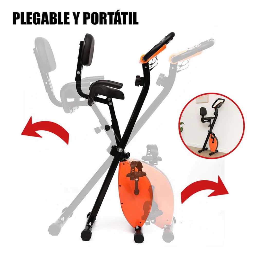 Bicicleta Estática Plegable Almalux® con Respaldo Lumbar | Pantalla LCD y 8 Niveles de Resistencia | Soporta 100 kg