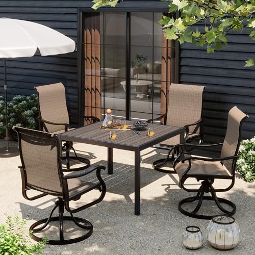 UDPATIO Patio Swivel Chairs Set of 4, Outdoor Patio Dining Chairs with All Weather Textilene Black Metal Frame for Lawn Garden Backyard, Brown - Image 2