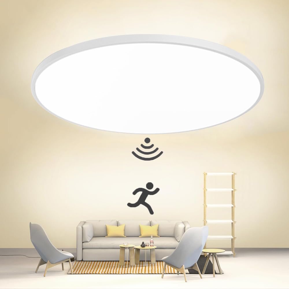 Lámpara de pared LED de techo, luz LED con sensor de movimiento de radar, lámpara IP44 moderna redonda aplicable a baño, dormitorio, cocina, sala de estar