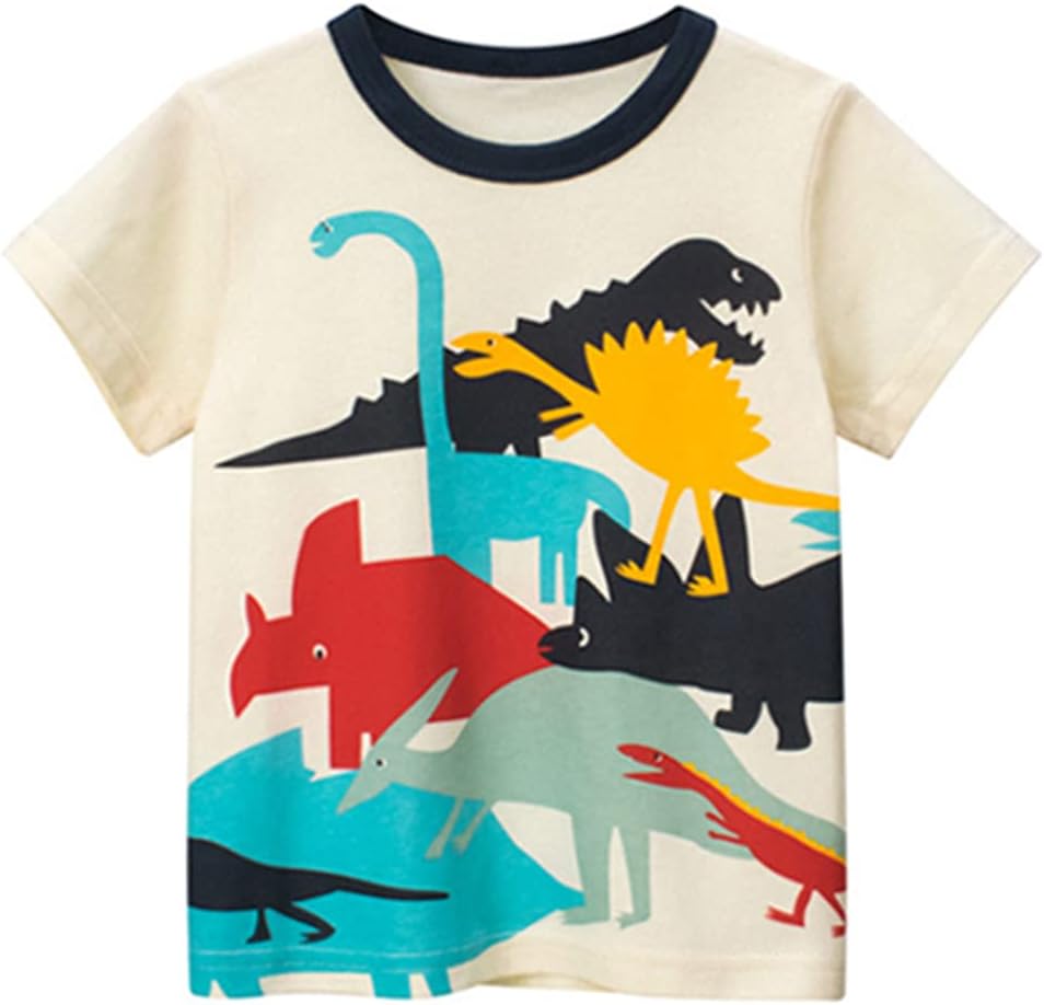 4-Pack Toddler Boys Dinosaur Shirts Shark Excavator Truck T-Shirts Graphic Short Sleeve Tees - Image 3