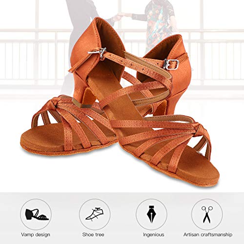 JTLB Latin Dance Brown Children Girl Dance Shoes, 4cm High Heel, Classical & Fashionable, Breathable, Non Deformation Dance Shoes, with Fine Material, (31)3