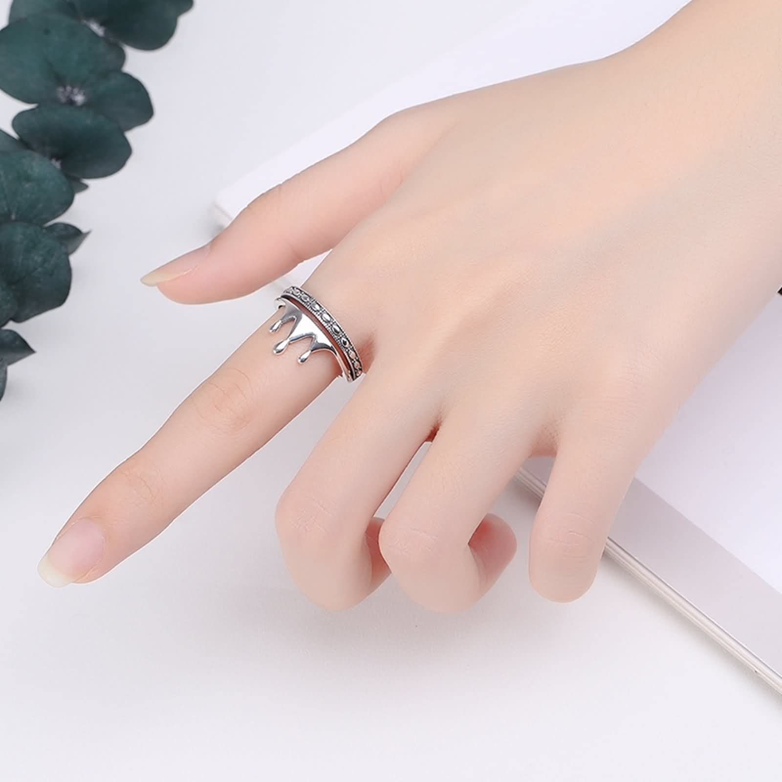 Anelli unici in argento sterling, anelli a corona per donna gioielli alla moda regolabili per lei, Adjustable, Nessuna pietra preziosa