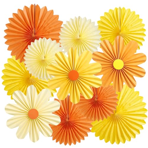 Image of 11PCS Paper Flowers Decorations for Wall Daisy Paper Fans Classroom Decoration Paper Orange Backdrop Decor Hanging Paper Fans for Birthday Baby Shower Indoor Spring Deco