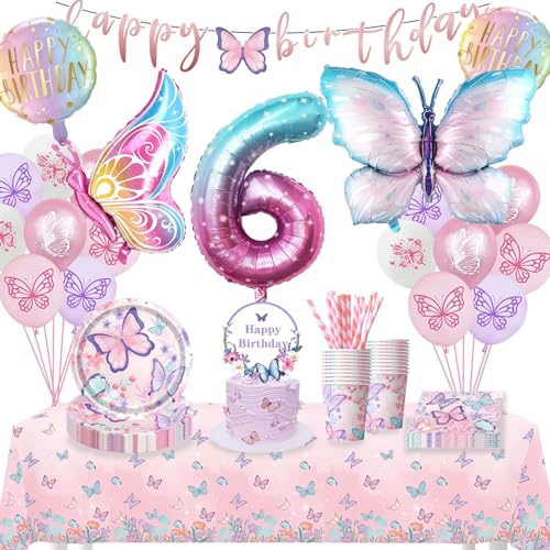 Schmetterling Geburtstag Deko 6 Jahre,Schmetterling Partygeschirr...