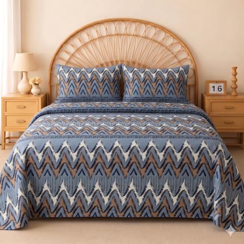 Image of IVAZA 240 TC Soft Ezyption Cotton Floral Print King Size Bedsheet - with 2 Pillow Covers, Hypoallergenic, Brethable, (Size- 90 x 90 Inch) Grey Sky