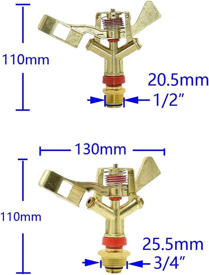 1/2 3/4 Inch Metal Pulsating Farm Sprinklers 360 Degree Rotation Lawn Watering Sprinklers for Garden Irrigation 1pc(4 Points)