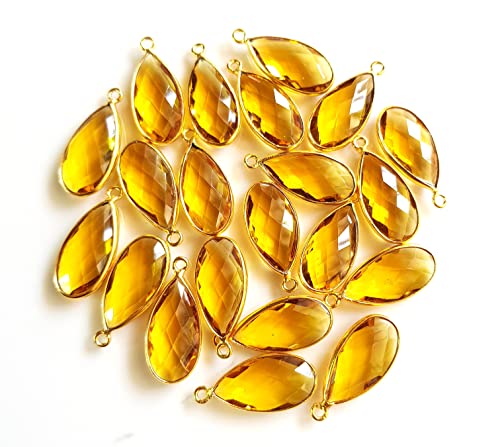 Citrine Gemstone Charms, Teardrop Shape Gold Bezel/Charm, Single Bail Pendant Necklace & Jewelry Making Size - 10X20 Mm 24K Gold Plated Vermeil 4 Pieces Pack ,Jewelry Findings For Girls & Women (Yellow Citrine (November) [11] #TOP19