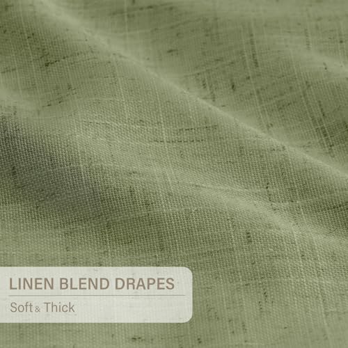 Pinch Pleated Blackout Curtains 90 Inch Long, Linen Blend, 100% Blackout Drapes with 20 Hooks, Ideal for Bedroom and Living Room, 40" W x 90" L (Pack of 2), Sage Green