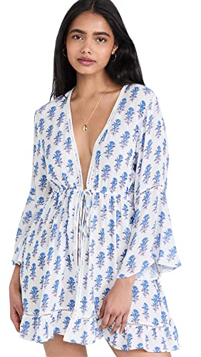 Playa Lucila Women's Mini Border Print Kimono, Blue Border Print, M