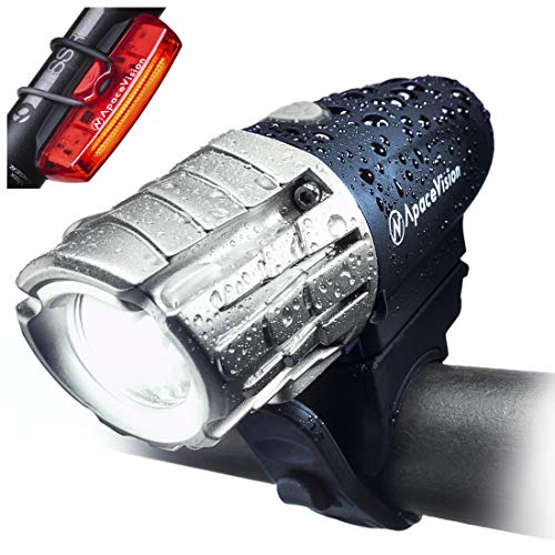 Eagle Eye USB Rechargeable Bike Light Set by Apace - Powerful 300 Lumens LED Bicycle Headlight and Tail Light - Super Bright Front Light & Rear Light for Optimum Cycling Safety (Blue-Silver)