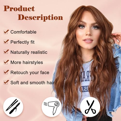 Image of NAYOO Auburn Wig for Women, 26 Inch Middle Part Wavy Synthetic Wig