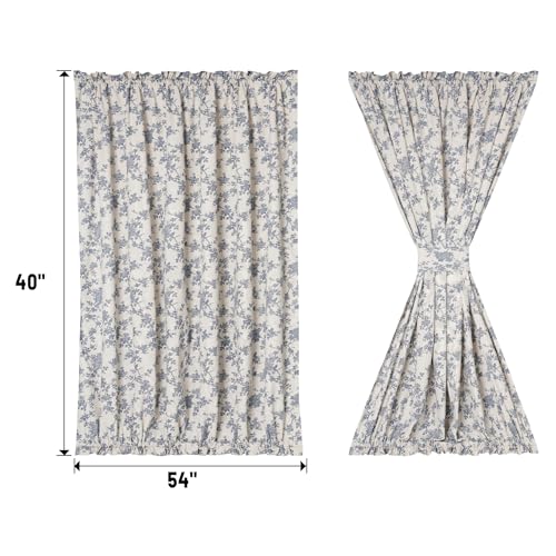 Image of Farmhouse French Door Curtains 1 Pair Rustic Floral Linen Sidelight Privacy Door Panel Curtains, Retro Orchids on Beige