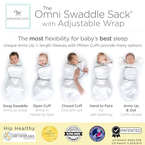 Image of Omni Swaddle Sack by Amazing Baby - Transitional Swaddle with Arms Up Sleeves & Mitten Cuffs, Pink Stripes, Size Small, 0-3 Months