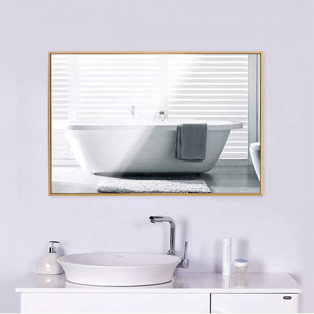 FANYUSHOW Wall Mirror, Rectangular Modern Metal Frame Mirror, Suitable for Bathroom, Corridor, Installable Horizontally or Vertically (24 x 36 Inch, Gold)