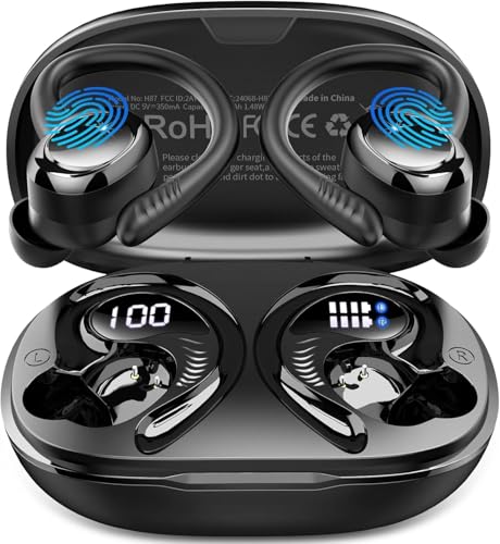 Auriculares Inalámbricos Bluetooth Deportivos, 2026 Auriculares Bluetooth 5.4 con 4 Mics, HiFi Estéreo, 50H Cascos Inalambricos con Cancelación de RuidoI,Cascos Bluetooth IP7 Impermeable/USB-C/Negro