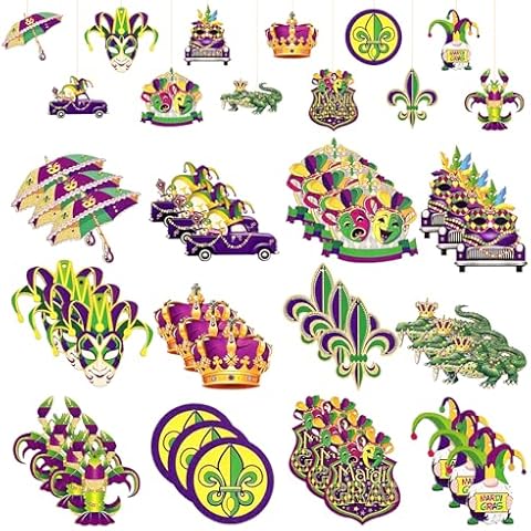 37 PCs Large Mardi Gras Wooden Ornaments Hanging Ornament Mardi Gras Decorations Carnival Masquerade Party Favors Cover