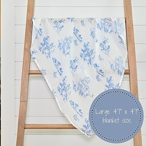 Image of LollyBanks Swaddle Blanket, 100% Cotton Muslin Swaddle Blankets for Boys and Girls, Large 47 x 47 Inches Baby Blanket, Soft and Breathable Newborn Receiving Blankets, Registry (Chinoiserie Print)