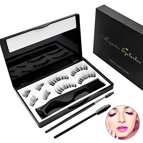 Juego de 8 pestañas postizas magnéticas, pestañas postizas, naturales y reutilizables, con pinzas de acero inoxidable