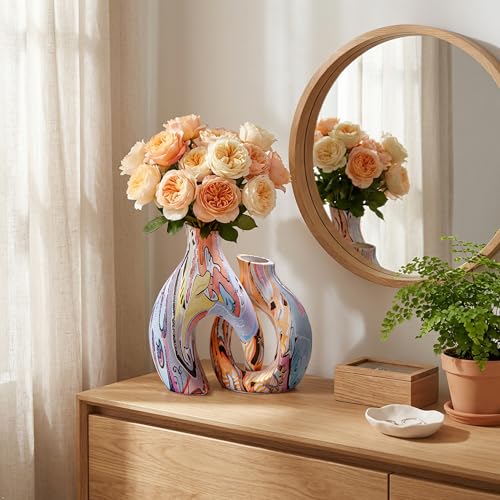 Ceramic Flower Vases Set of 2, Centerpieces for Tables by TZIZO — view 5