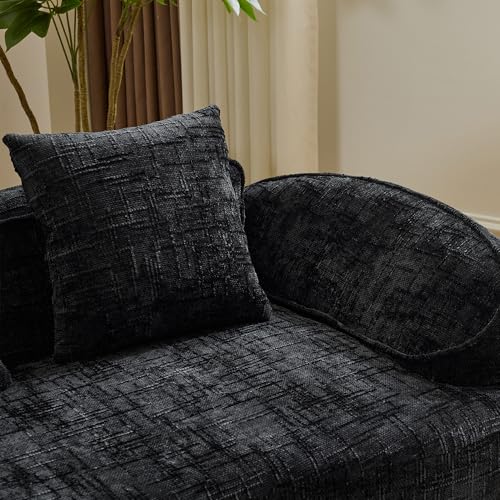 Image of 109-Inch Curved Boneless Modular Sofa Compressed 4-Seat Cloud Couch with 4 Pillows, Modern Curved Boneless Foam Sofa Floor Deep Seat Cloud Couch for Living Room Bedroom