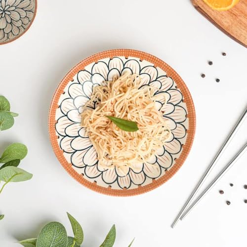 Image of YELONA Ceramic Plate Set of 2 | 8-Inch Petal Design Porcelain Dinner Plates | Floral Petal Pattern | Microwave & Dishwasher Safe | 20.5 cm | Lead-Free Tableware