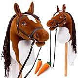 Hoofly® Hobby Horse Marrón (Pío) - Gran Caballo de Palo para niños A3 con Vara atornillable/Set de Caballo Hobby Horse con Brida/Caballo Hobby Horsing en 4 diseños/Caballos de Palo