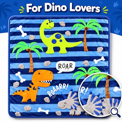 Image of EVERYDAY KIDS Toddler Throw Blanket - 30 inch by 40 inch - Roarin Dinos - Super Soft, Plush, Warm and Comfortable