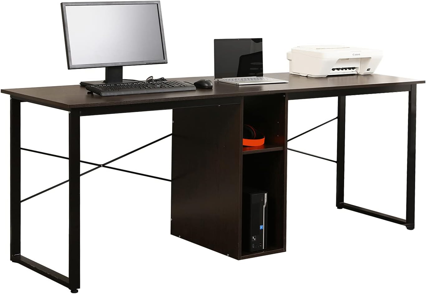 soges 2 Person Home Office Desk,78 inches Large Double Workstation Desk, Writing Desk for Two People, Craft Table with Storage, Black HZ011-200-BK