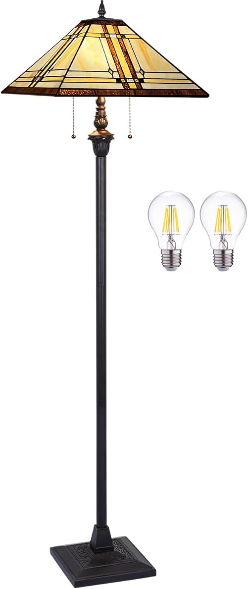 Capulina Tiffany Lamp Stained Glass Floor Lamp 2-Light 16X16X63 Inches Cream Color Tiffany Style Standing Reading Lamp for Living Room Bedroom Home Office