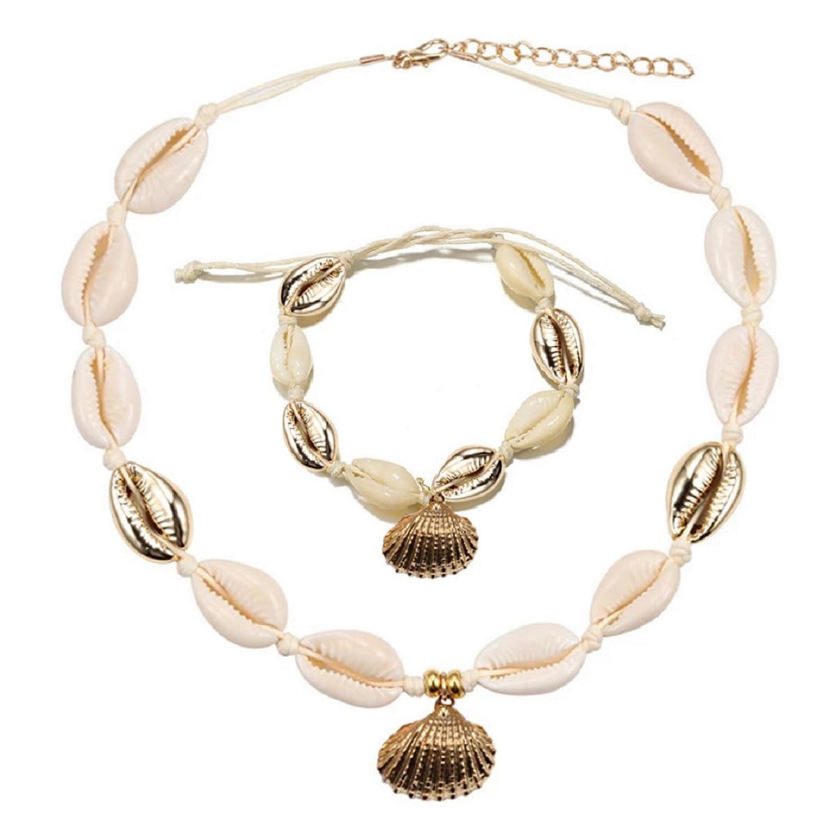 Jewellery White & Gold Sea Shell Bohemian Beachwear Fashion Choker Necklace & Anklet For Women & Girls Stylish Latest (AFJ5NYJ111_AFR1)-image-45