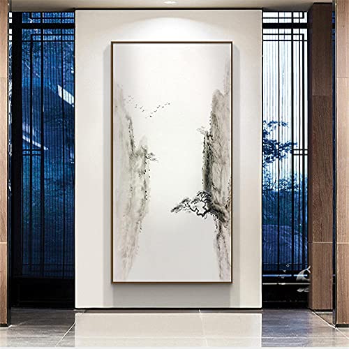 Toile Paysage Montagne Abstrait Chinois Affiche Murale 40x80cm pour Décoration Salon Porche