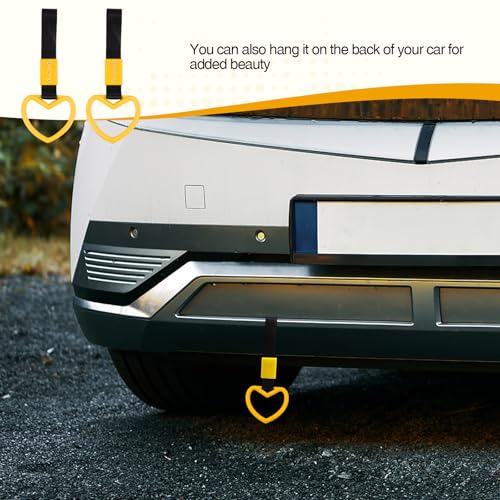 Image of 2PCS Heart Shaped Car Handle Straps, Rear Bumper Warning Keychain Ring for Car Exterior Accessories (Yellow)