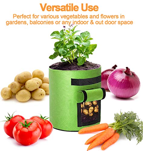 Grow Bags 7 Gallon, Two Windows, 3 Pack Breathable Potato Grow Bags with Handles and Flap, Thickened Fabric, Heavy Duty Plant Grow Bags for Tomatoes, Onions, Carrots and Vegetables, Garden Planter Pot - Thumbnail 2