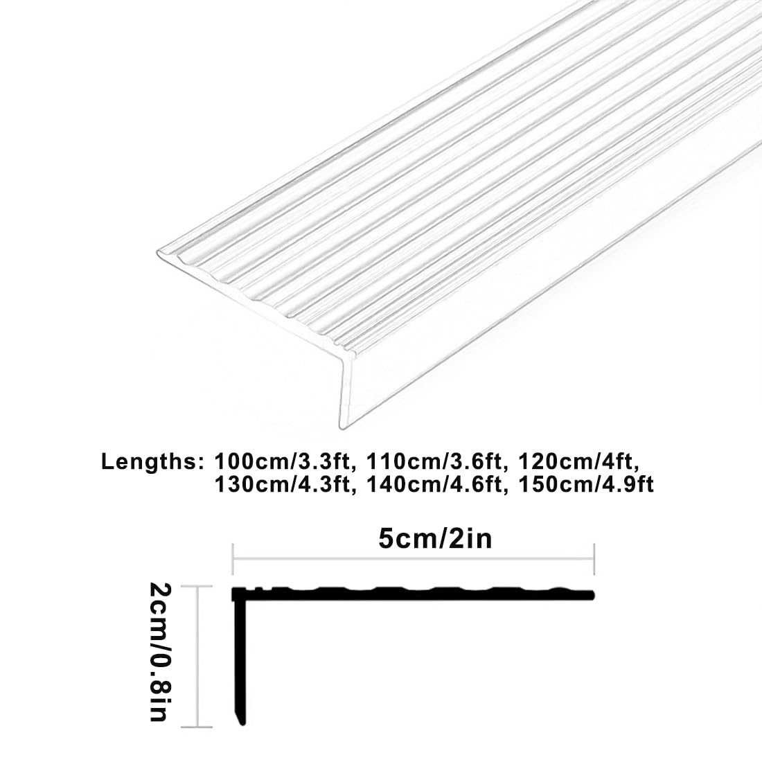 130cm Perfil de Borde de Escalera de Aluminio en Forma de L, Antideslizante Protector de Nariz de Escalera 150 cm, Impermeable Moldura de Borde de Escalón(Beige,110cm/43in)