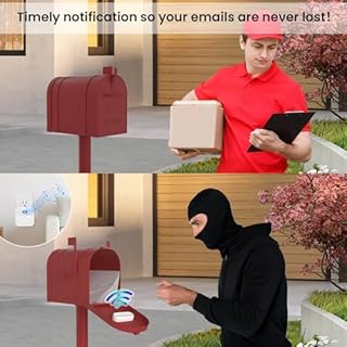 Mailbox Alarm, Wireless Long Range Mailbox Alert, Mailbox Chime Notification System 600 ft Long Range LED Light Flashing and Sound Reminderser Station for Delivered Mail