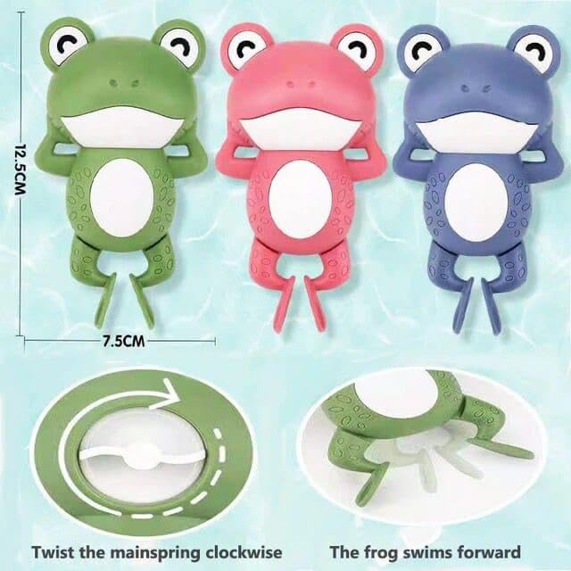 COSMOBABY Premium Bath Toys, Floating Wind Up Toys for 1-5 Year Old Boy Girl, New Born Baby Bathtub Water Toys, Preschool Toddler Pool Toys Frog (Pack of 3) Proudly Made in India - Image 3 thumbnail
