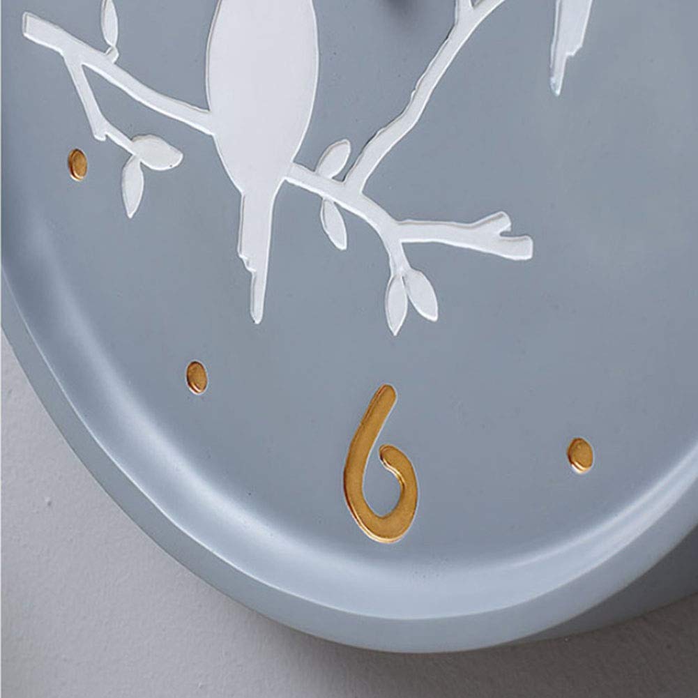 Relojes de Pared Nórdicos Modernos Creativos Que Funcionan con Pilas sin Tictac Silencioso Cuarzo Rústico Pájaro Decoración Personalizada Dormitorio Sala de Estar Reloj/Blue