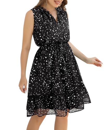 Pinup Fashion Plus Size Summer Tie Crewneck Short Dresses Sleeveless Boho Casual Chiffon Ruffle Flowy Sundress4